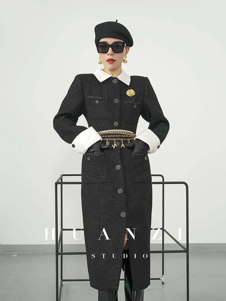 Huanzi new detachable acetate leader wool tweed small fragrance wind coat dress- Ray