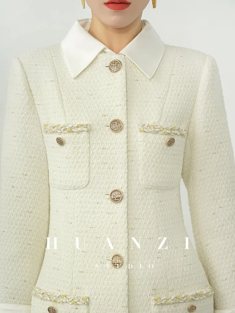 Huanzi new detachable acetate leader wool tweed small fragrance wind coat dress- Ray