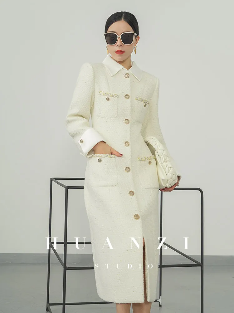 Huanzi new detachable acetate leader wool tweed small fragrance wind coat dress- Ray