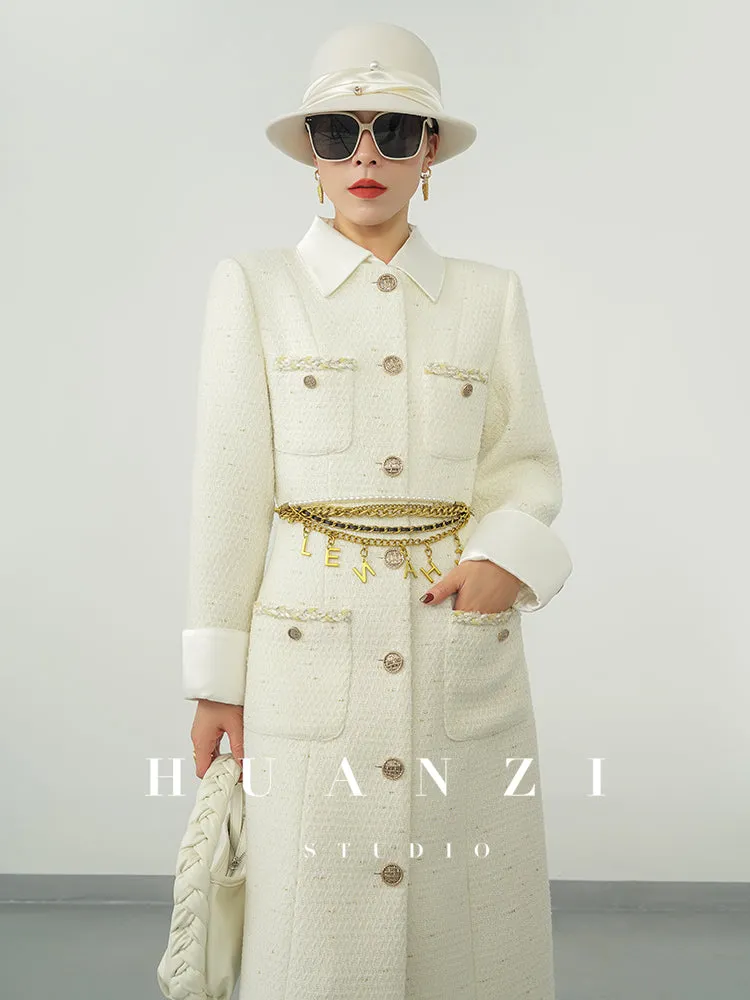 Huanzi new detachable acetate leader wool tweed small fragrance wind coat dress- Ray