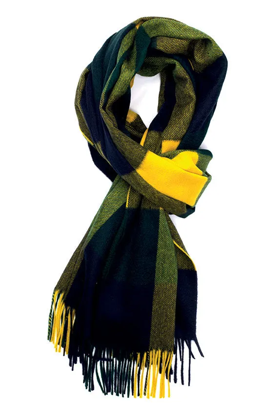 Joshua Ellis Check 100% Cashmere Stole Navy,Green,Yell