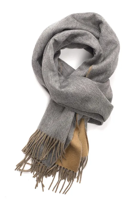 Joshua Ellis Double Faced Plain 100% Cashmere Stole Grey x Fudge