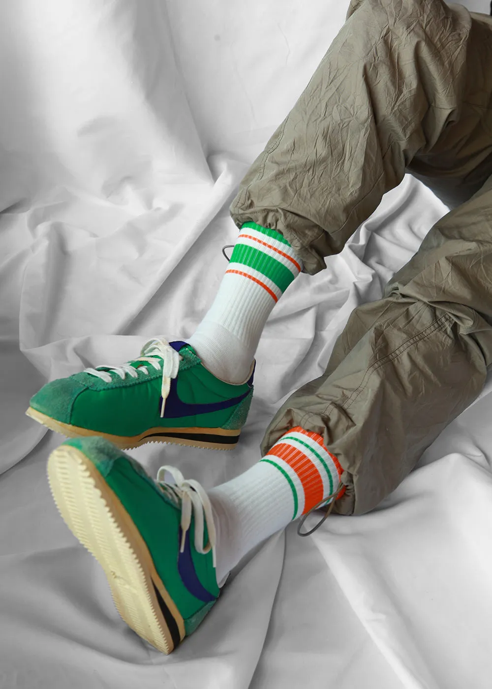 Men's Mismatched Vintage Stripe Socks - Green, Orange, & White