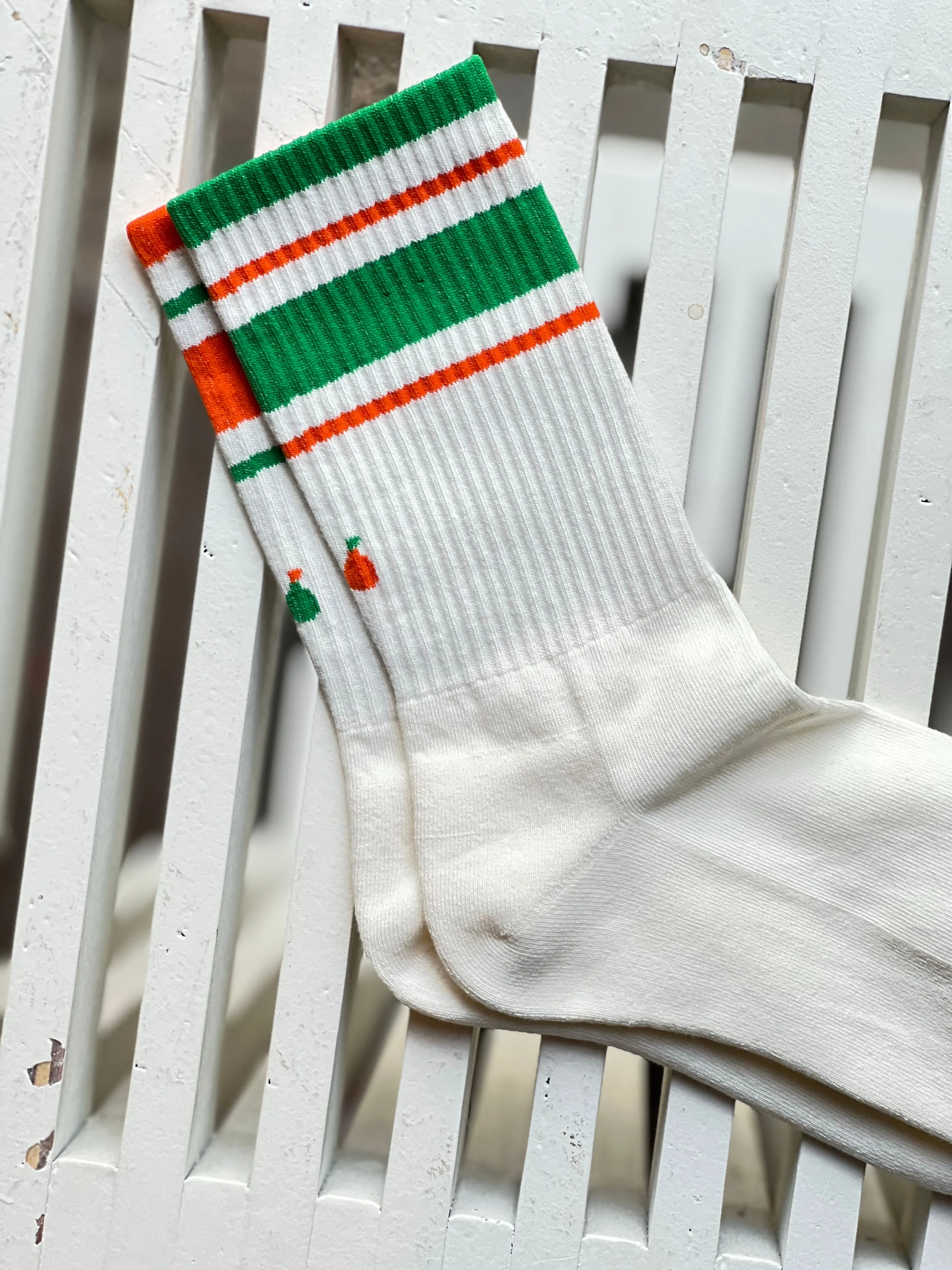 Men's Mismatched Vintage Stripe Socks - Green, Orange, & White