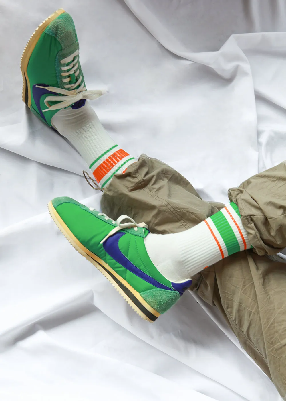 Men's Mismatched Vintage Stripe Socks - Green, Orange, & White