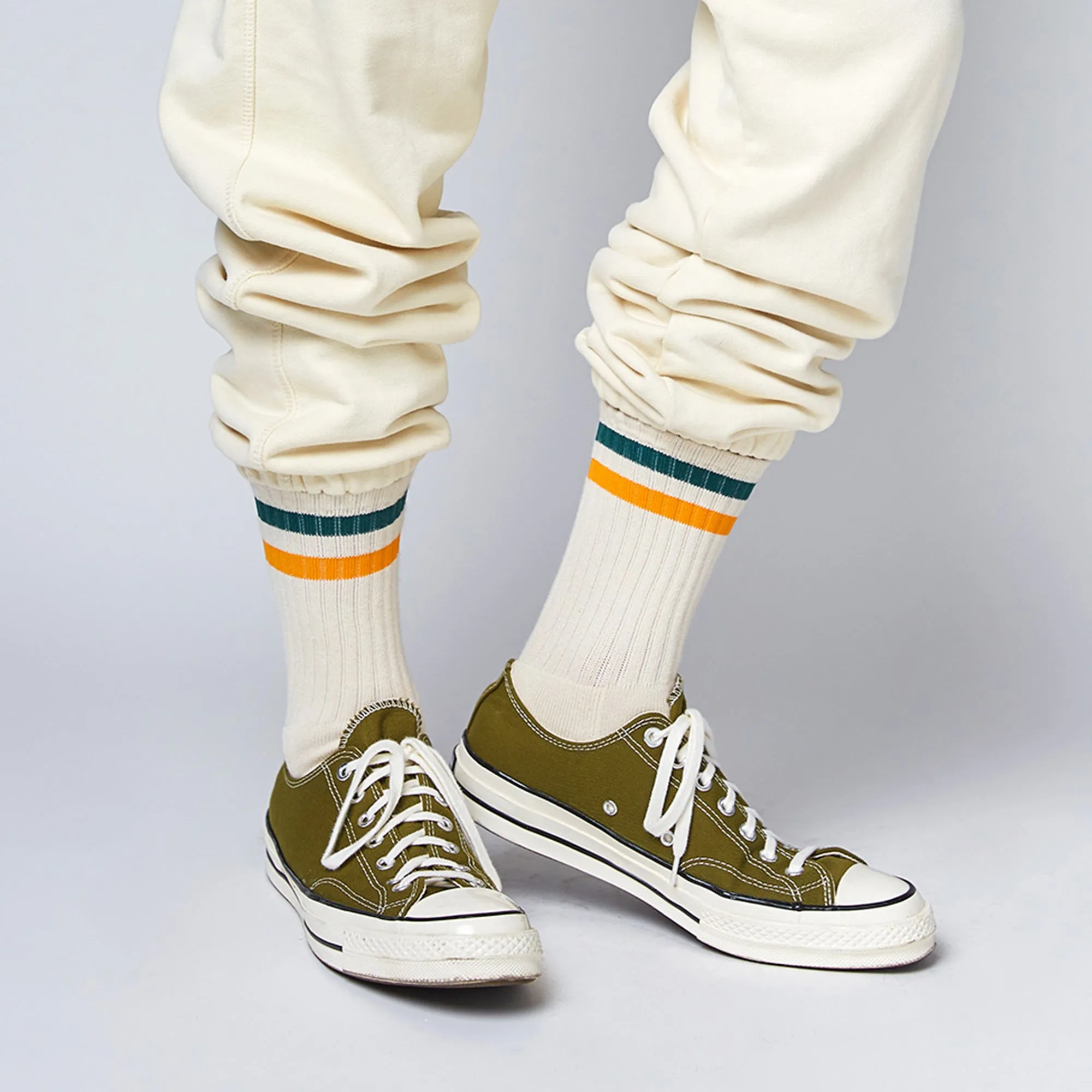 Men's Vintage Stripe Socks - Green, Orange, and Cream