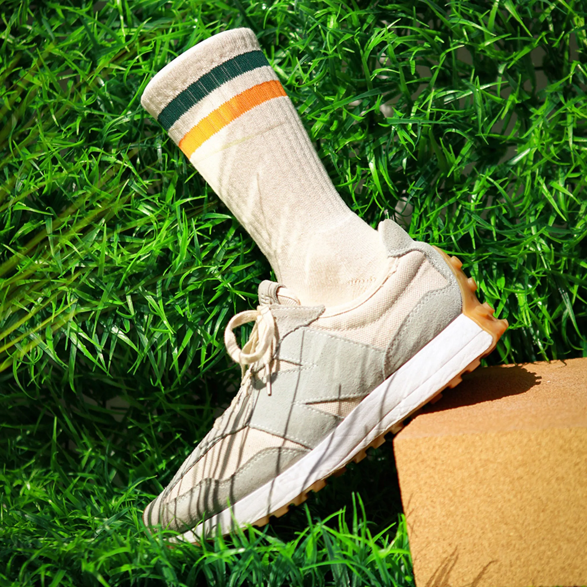 Men's Vintage Stripe Socks - Green, Orange, and Cream