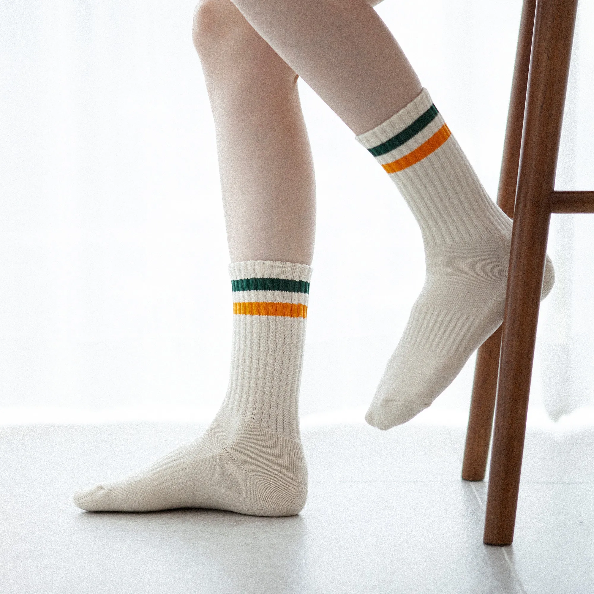 Men's Vintage Stripe Socks - Green, Orange, and Cream
