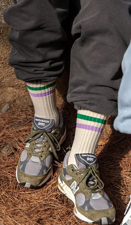 Men's Vintage Stripe Socks - Green, Purple, & Cream