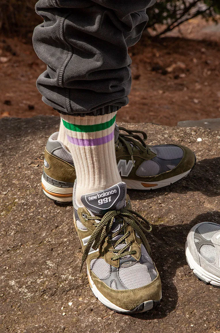 Men's Vintage Stripe Socks - Green, Purple, & Cream