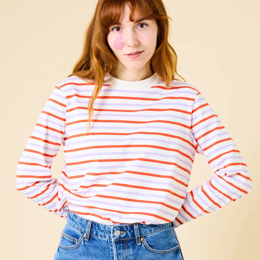 Organic Cotton Long Sleeve Shirt (Striped) in Pink/Lilac/Red