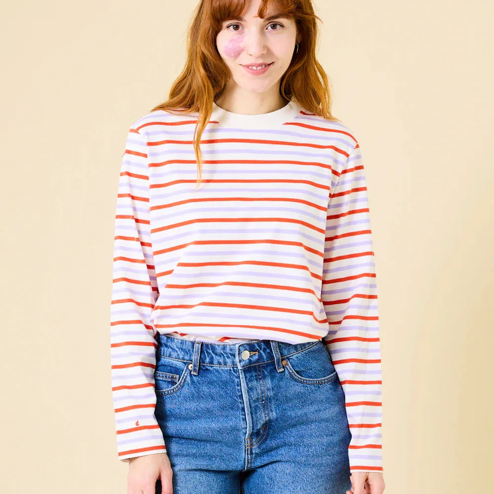 Organic Cotton Long Sleeve Shirt (Striped) in Pink/Lilac/Red