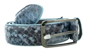 Pierre Cardin Sky Blue Python Embossed Classic D-Ring Adjustable Belt Adjustable Mens Belt-