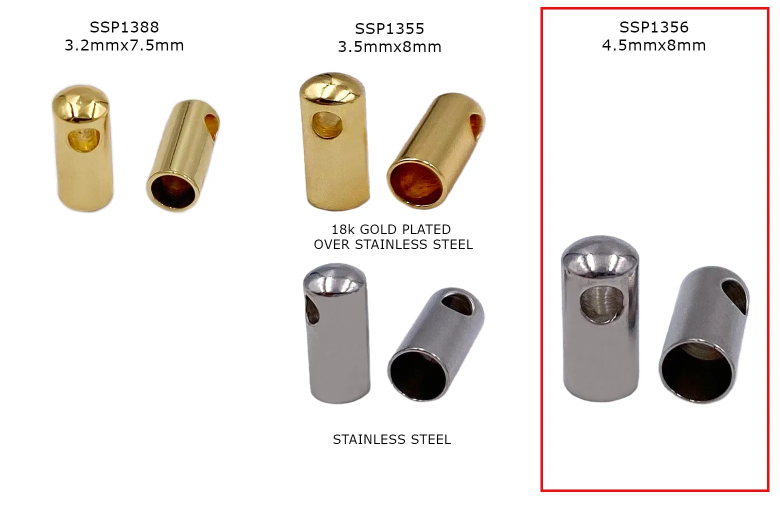 SSP1356 Stainless Steel Cylinder End Clap 4.5mmx8mm