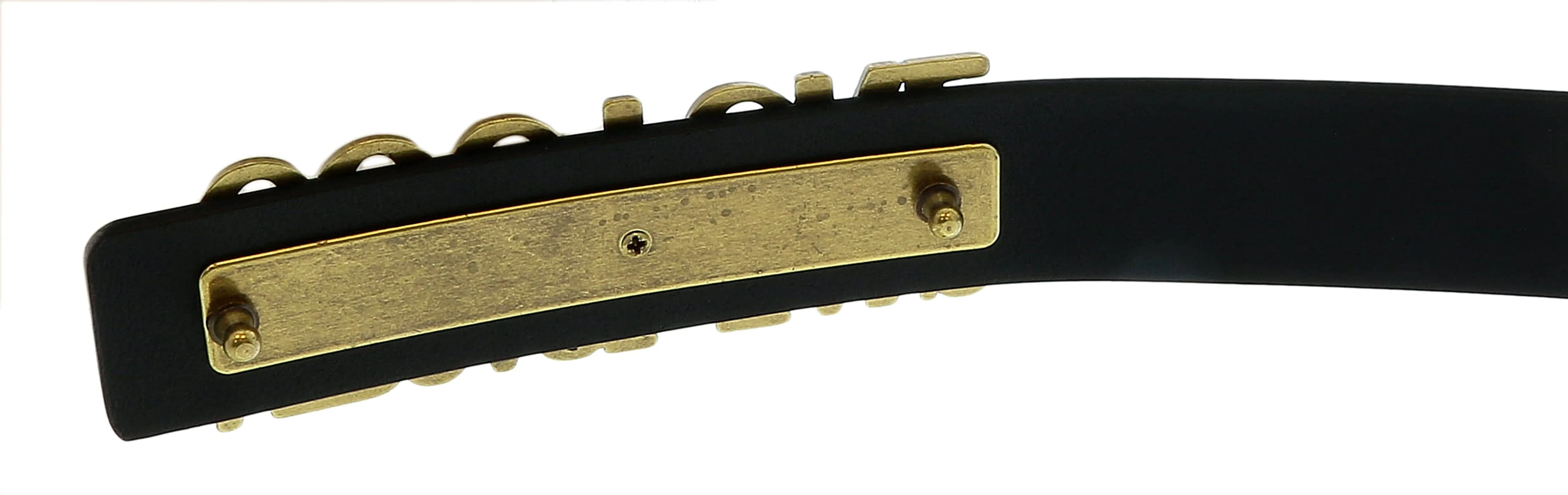Versace Jeans Couture Black/Old Brushed Brass Lettering Buckle Leather Belt