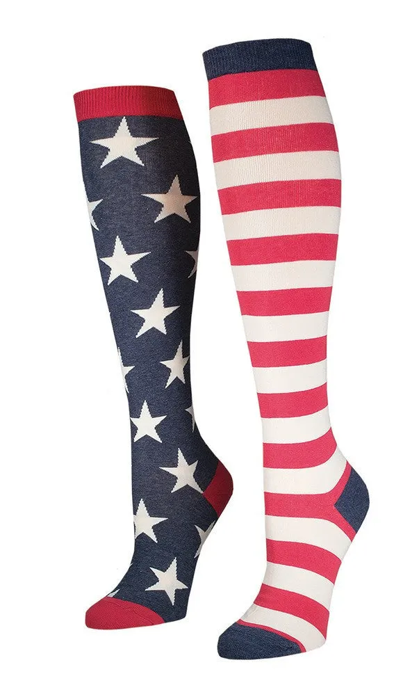 Vintage Unmatched American Flag Knee High Socks (Women's)