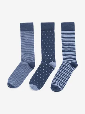 WES Lounge Navy Printed Cotton Blend Socks - Pack of 3